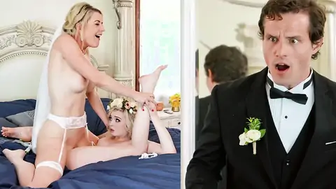 The groom catches the wifey tribbing a girl-on-girl