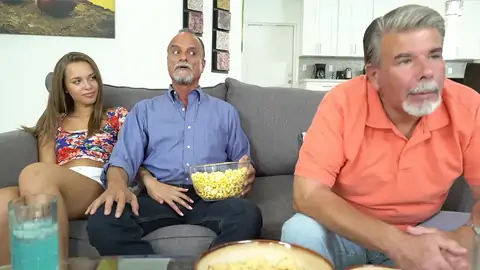 Teenage taunts astonished daddy's pal by kneading his hard-on