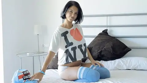 Nubile honey taunting with hefty congenital bumpers and petite arse