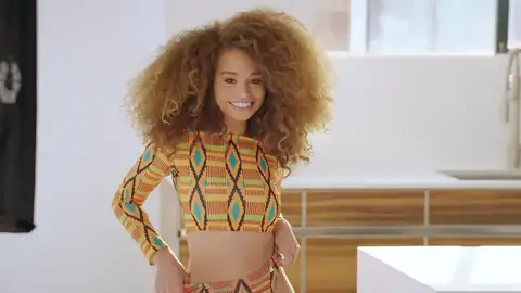 Teenage dark-hued with wavy hair is railing a massive man sausage on the couch