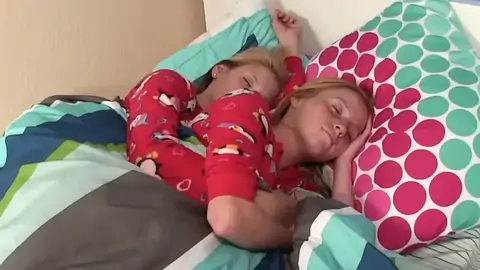 Handsome POINT OF VIEW arm-job by petite stepdaughters in pajamas